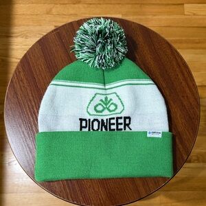 PIONEER Green and White Knit Beanie
